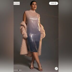 NWT Anthropologie Midi Dress Size 8 Cap-Sleeve Mock-Neck Slim Ombré Pink Blue‎